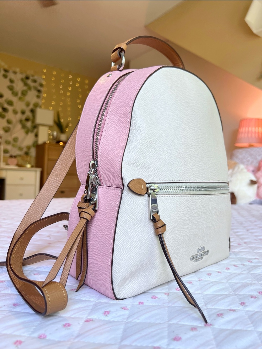 Coach Jordyn Colorblock Leather Backpack Chalk Powder Pink Multi Rare